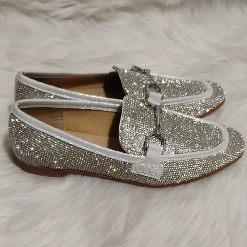 (#95) SALE!NWOT Steve Madden Rhinestone Covered Glittering Silver Loafers Sz.6.5 - Picture 6 of 14